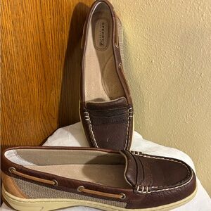 Sperry Brown and Tan Boat Shoes Nautical Slip-On